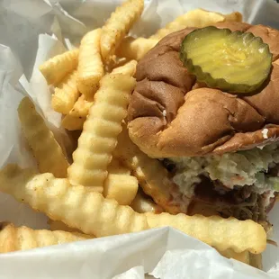 BBQ sandwich with fries