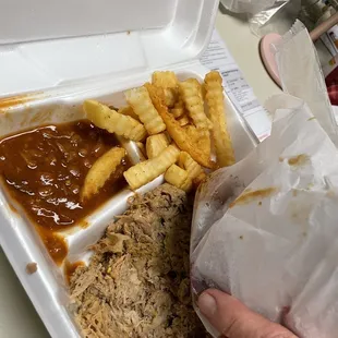 a tray of meat and fries