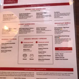 the breakfast menu