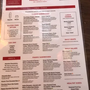 the menu of the restaurant