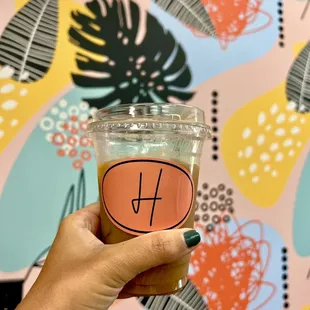 Strong iced coffee! And super cute wallpaper.