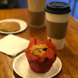 Cranberry muffin and caramel latte