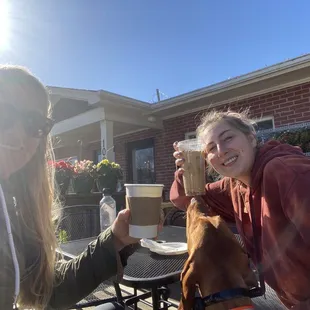 Sunny Sunday morning coffee deck surrounded by flowers!