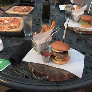 Some appetizers and burgers out in the patio