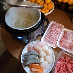 Seafood and meat for shabu shabu