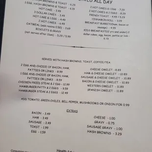 Breakfast menu