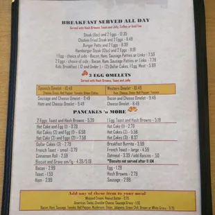 the menu for the restaurant