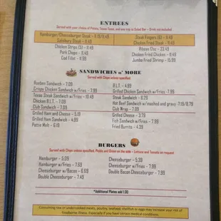 the menu of the restaurant
