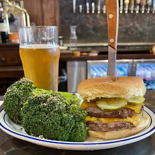 The broccoli was fantastic.  The burger was good too, but honestly, it needed a fresher bun and a little ketchup.