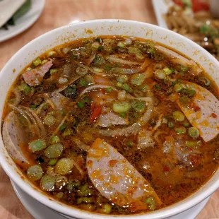 a bowl of soup on a table