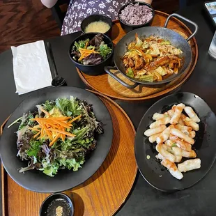 Green Salad, Spicy Chicken, Fried Rice Cake