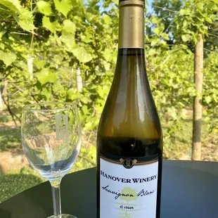 a bottle of wine and a glass of wine