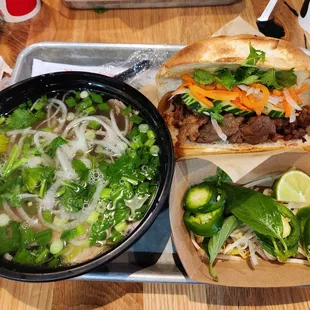 Traditional Beef Pho and BBQ Pork Banh Mi