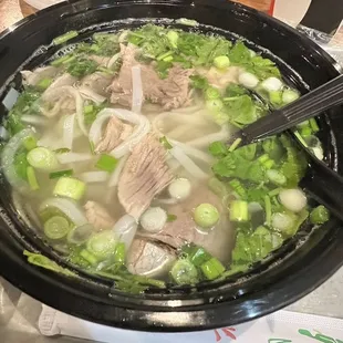 Rare steak pho soup