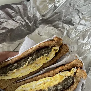 Scrapple, egg, and cheese