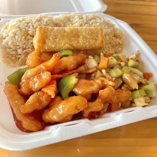 The Combination Special. This entrée comes with half Sweet &amp; Sour Chicken and half Almond Chicken with Fried Rice and an Egg Roll