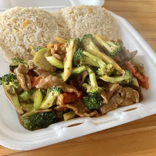 Broccoli Beef (this one made spicy!) with Fried Rice