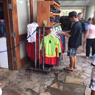 Large selection of rash guards and water shoes to use