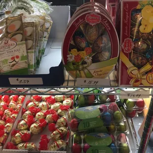 a display of chocolates and candy