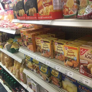 shelves of food in a grocery store