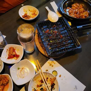 a variety of dishes on a table
