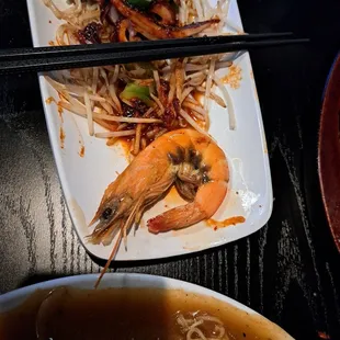 Large shrimp from the seafood and noodles