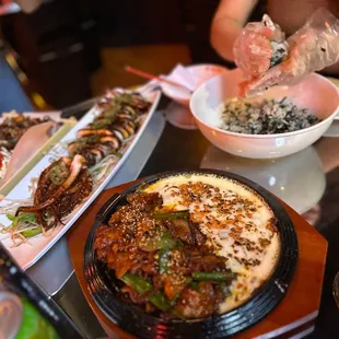 Pork and cheese- whole squid and DIY rice balls