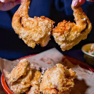 Fried whole chicken, which is crispy on the outside and soft inside