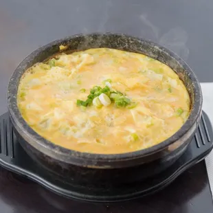Soft steamed eggs. Well matched with spicy menu!