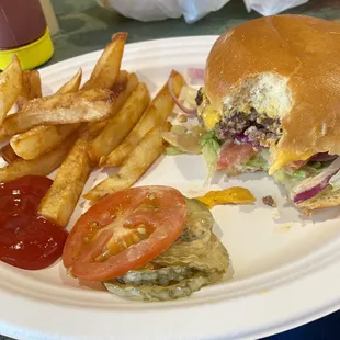 Hansie Cheese Burger and fries!