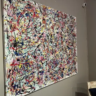 Artwork reminiscent of Jackson Pollack at the Hanson of Sonoma Tasting Room at Hanson Gallery in Sausalito.