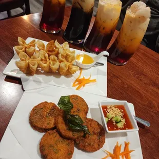 Fish cake, crab delights, and all the different thai tea flavors. Order them all, they are sooo good!