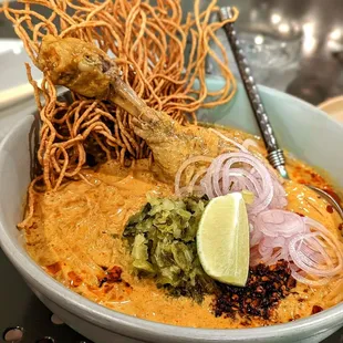 Khao soi with giant chicken leg