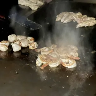 Chicken, scallops, and shrimp