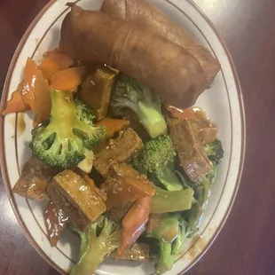 Tofu and broccoli with rice and egg rolls-Lunch Special