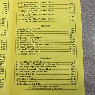 menu