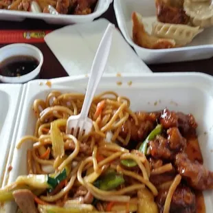 Orange Chicken, Sezchwan Pork, Noodles