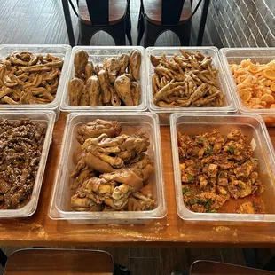 a variety of food in plastic containers