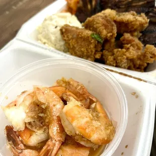 Kalbi &amp; Garlic Chicken combo add garlic shrimp