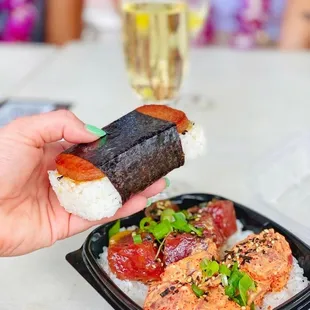 Dinner in Miami Beach Spam Musubi and Poke Bowl at Hapa Kitchen and Eatery