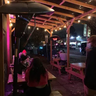 Outside seating with heat lamps