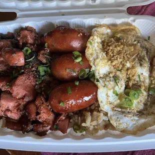 Silog bowl with chicken tocino and extra side of longanisa.