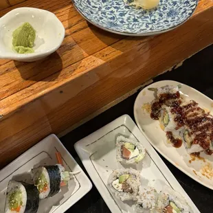 vegetable roll, Philadelphia roll, shrimp tempura golden roll