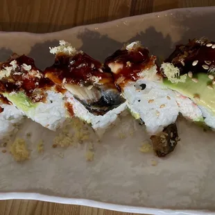 Baked eel on California Rolls