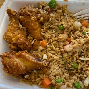 House fried rice and fried chicken.