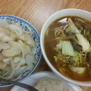 Ginger fish dish off Mandarin menu and beef noodle soup off Mandarin menu