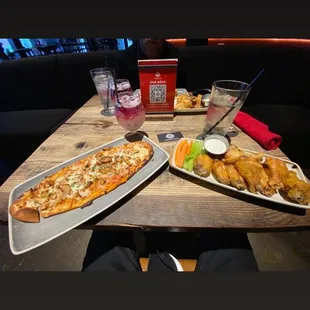 Flat bread pizza chicken, lemon pepper wings...
