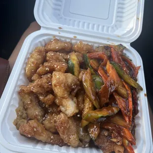 Sesame Chicken Kung Pao Shrimp