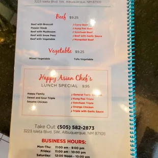 Lunch menu