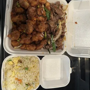 SC12. General Tao&apos;s Chicken and Mongolian Beef Combo with fried rice